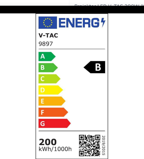 Projektor LED V-TAC 200W 185lm/W Czarny VT-44205 6500K 37000lm Projektor LED V-TAC 200W 185lm/W Czarny VT-44205 6500K 37000lm