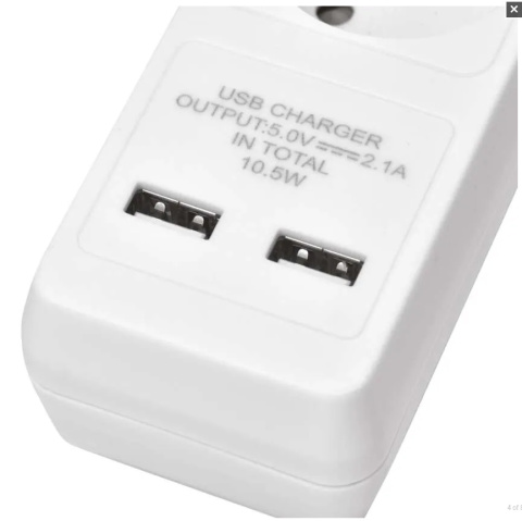 Przedłużacz 2 m / 3 gniazda / z wyłącznikiem / biały / PVC / z USB portem / 1,5 mm2 Przedłużacz 2 m / 3 gniazda / z wyłącznikiem / biały / PVC / z USB portem / 1,5 mm2