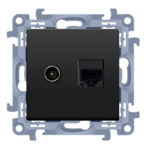 Simon 10 moduł czarny mat gniazdo antenowe typu F RJ45 KAT 5E Simon 10 moduł czarny mat gniazdo antenowe typu F RJ45 KAT 5E
