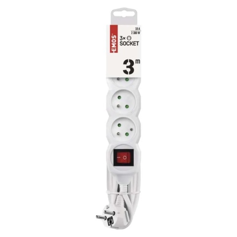 Przedłużacz z wyłącznikiem 3-gniazda z/u 3m /H05VV-F 3G1/ biały P1313