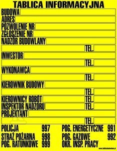 BUDOWLANA TABLICA INFORMACYJNA 0,60MM BUDOWLANA TABLICA INFORMACYJNA 0,60MM